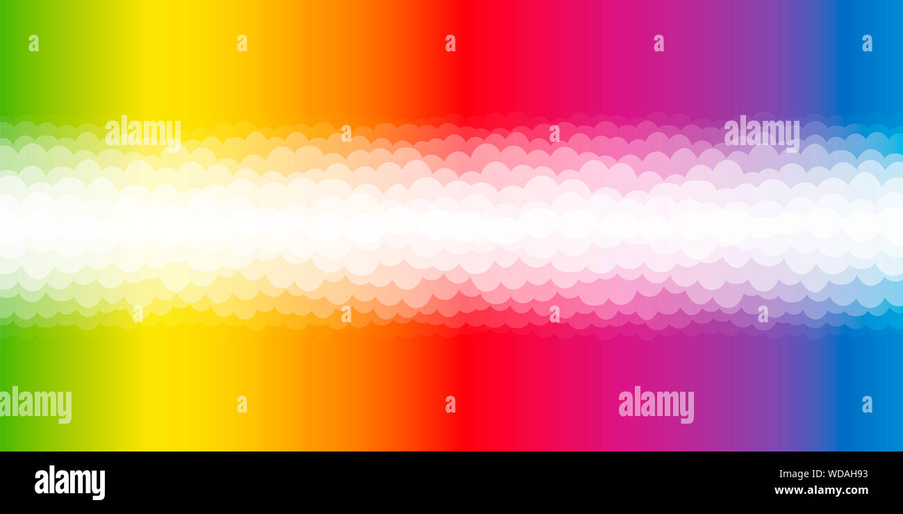 Clouds auf der regenbogenfarbenen Spektrums Hintergrund. Spektralfarben, Querformat. Stockfoto