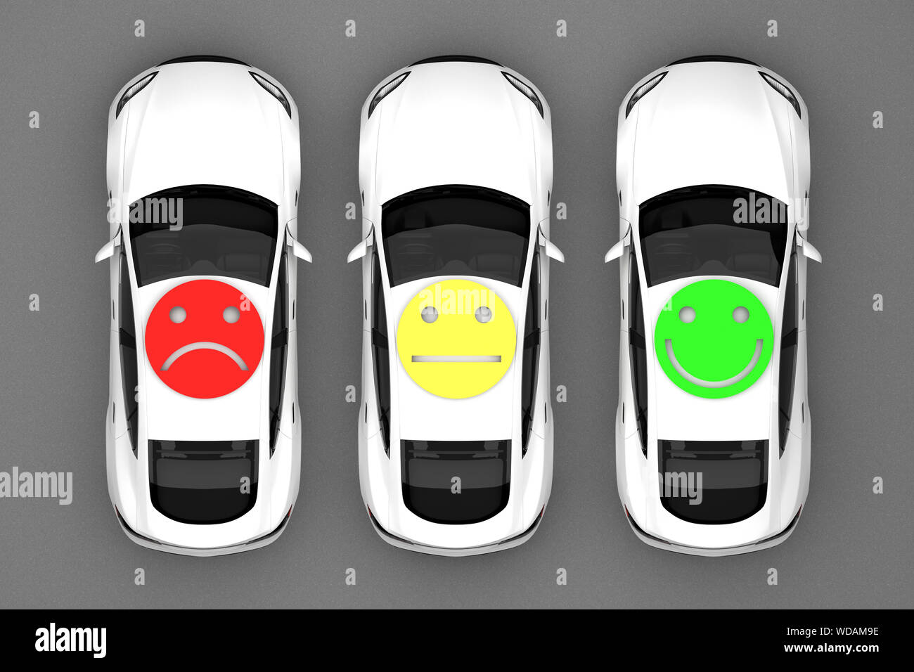 Autos mit Stimmung emoticons Ansicht von oben. 3D-Rendering Stockfoto