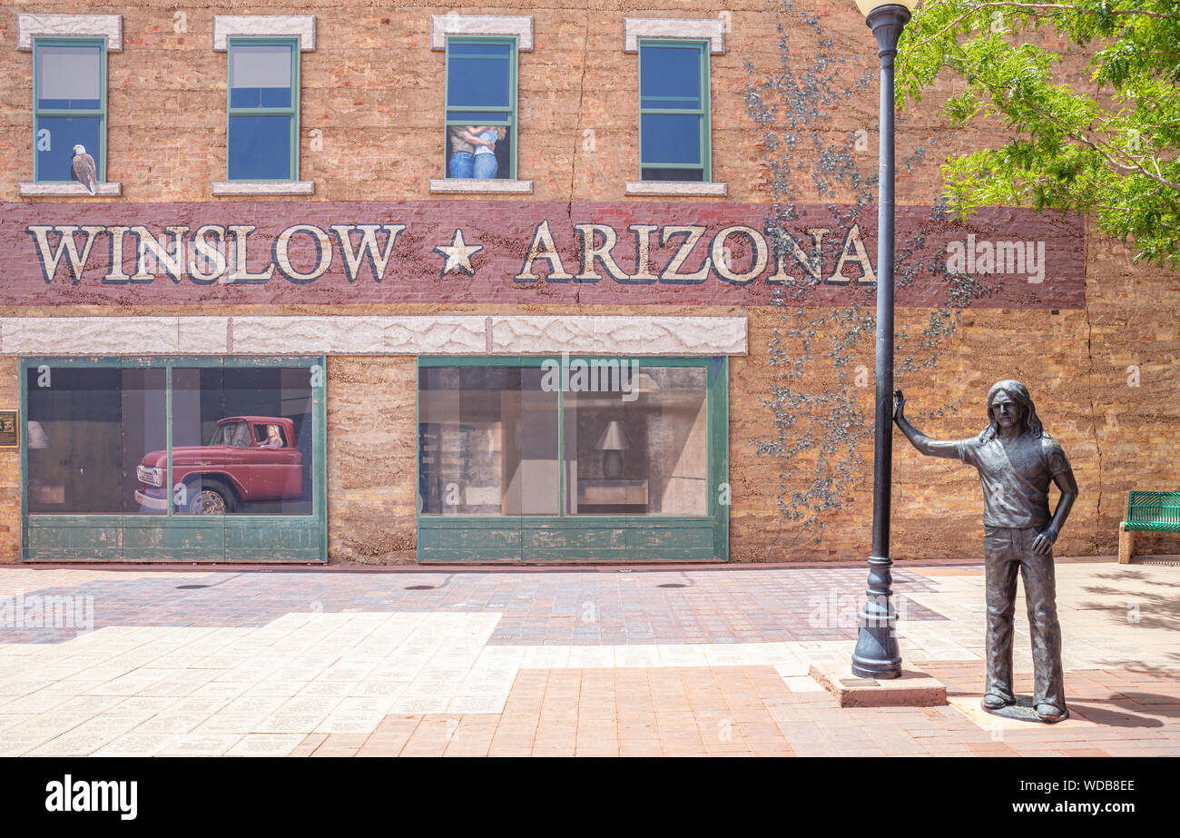 Winslow Arizona, USA. 23. Mai 2019. An der Kreuzung Statue, der historischen Route 66, road trip Stockfoto