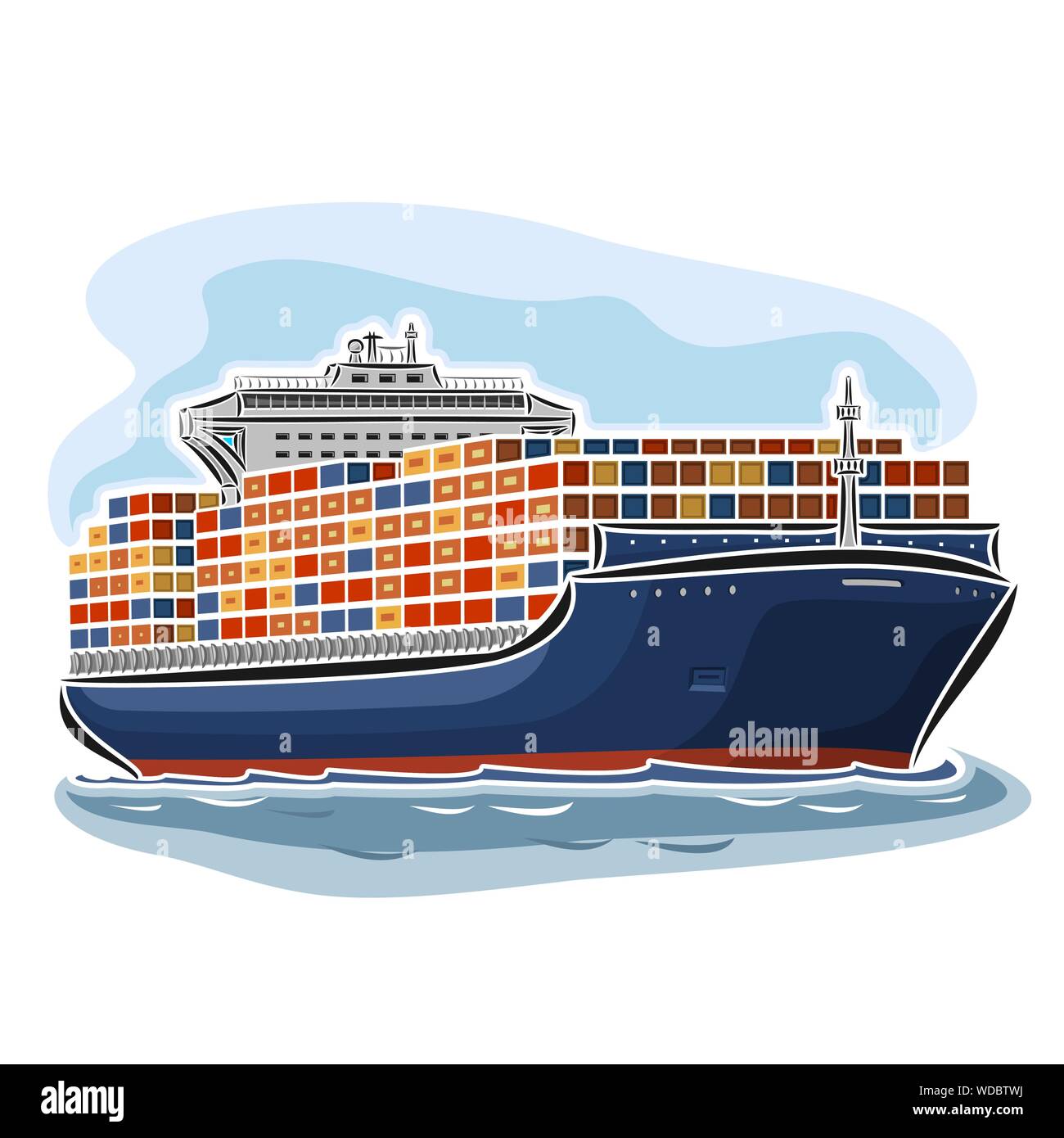 Vektor abstrakte Abbildung: Logo für Containerschiff auf blauem Hintergrund. Stock Vektor