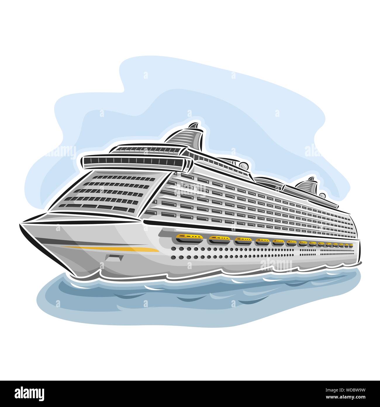 Vector Abbildung: Logo für Cartoon Kreuzfahrtschiff Schiff auf blauem Hintergrund. Stock Vektor