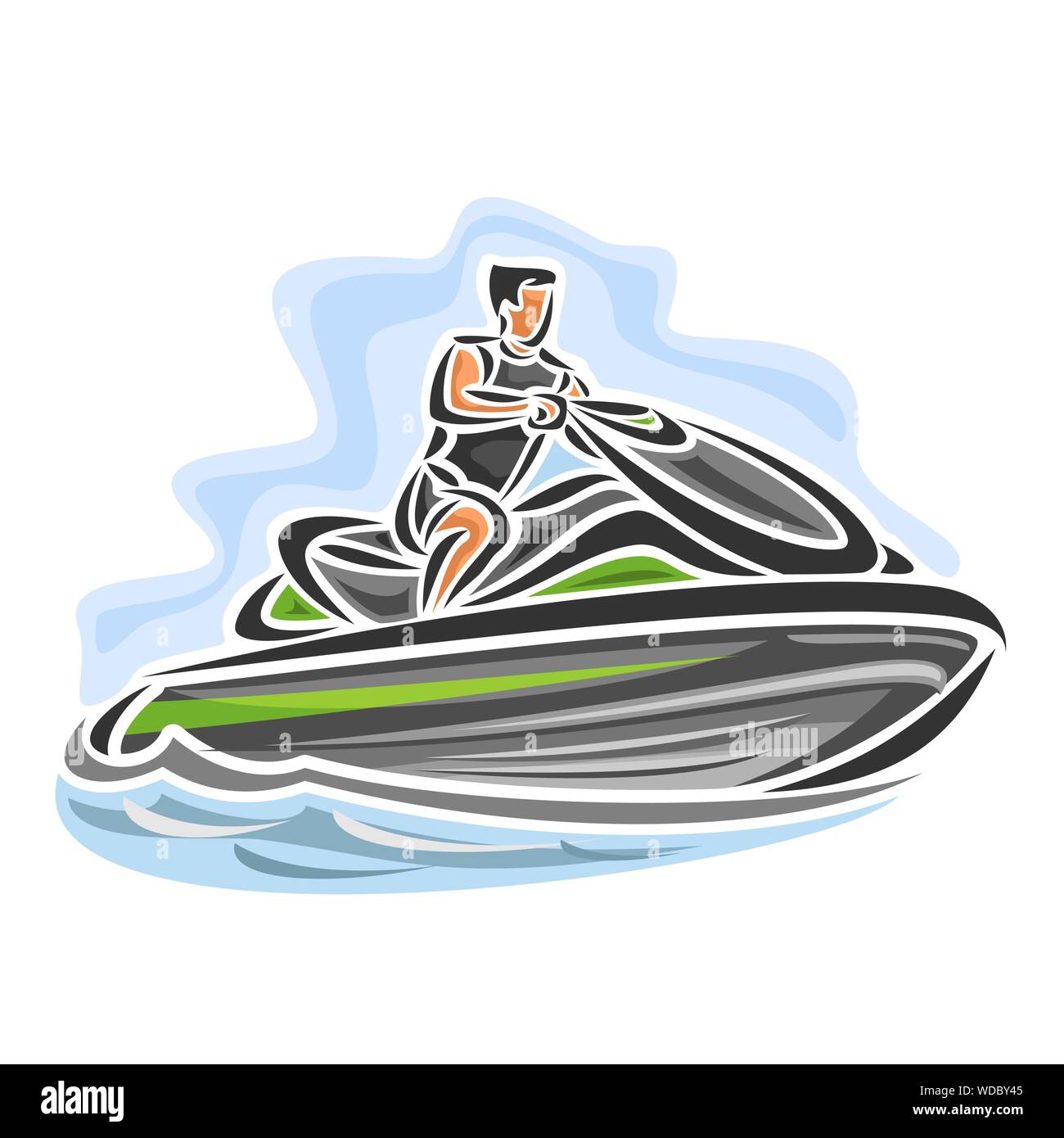 Vector Abbildung: Logo für High-Speed Jet Ski auf blauem Hintergrund. Stock Vektor