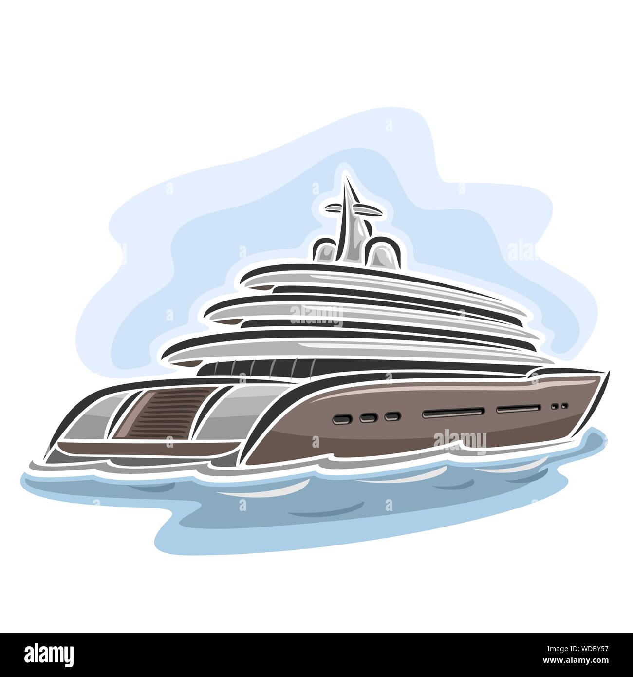 Vektor abstrakte Abbildung: Logo für Kreuzfahrten große Megayacht, closeup auf blauem Hintergrund. Stock Vektor