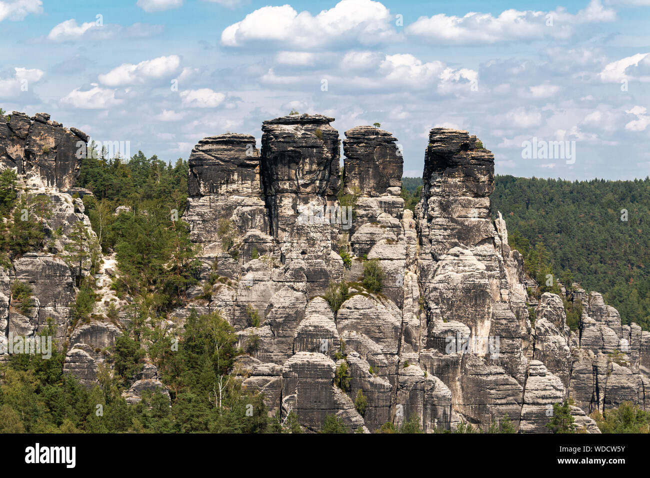 Sandstein Felsformationen in der Sächsischen Schweiz, Deutschland. Stockfoto