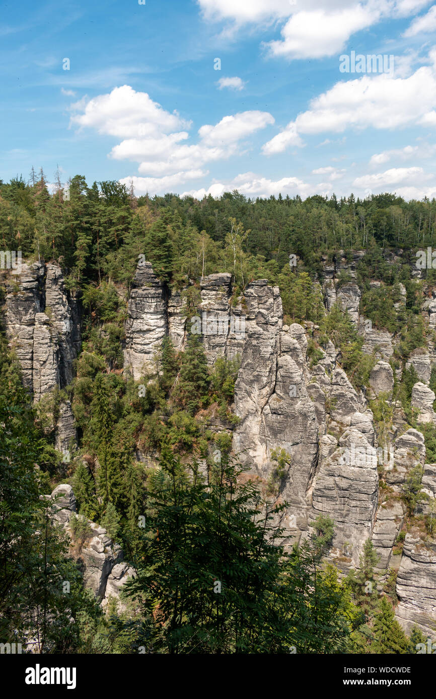 Sandstein Felsformationen in der Sächsischen Schweiz, Deutschland. Stockfoto