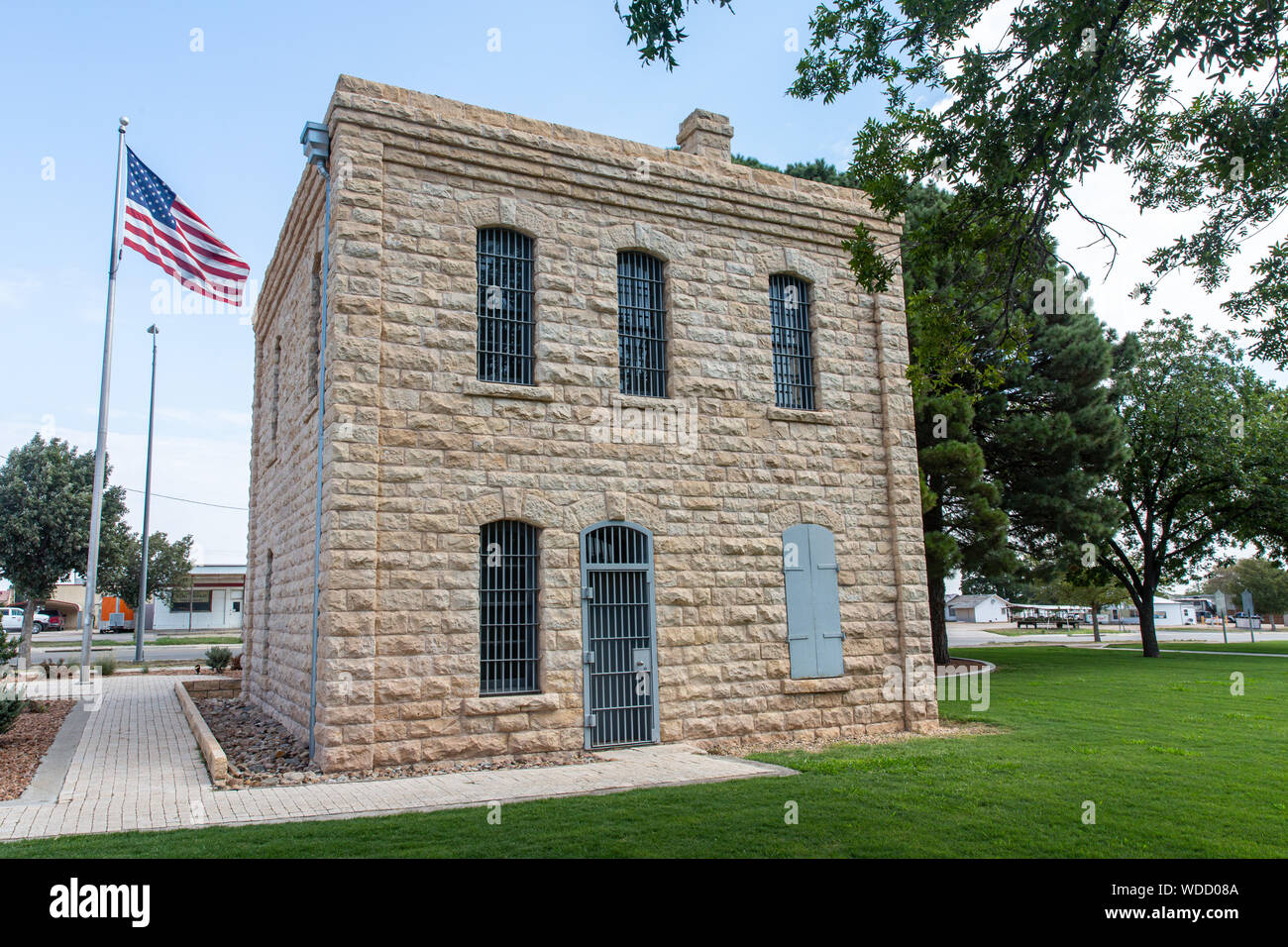 Diese Struktur wurde 1893 gebaut, um sowohl die Glasscock County Gefängnis- und Gerichtsgebäude Haus. 1909 Es wurde nur ein Gefängnis als neues Gerichtsgebäude errichtet wurde. Stockfoto