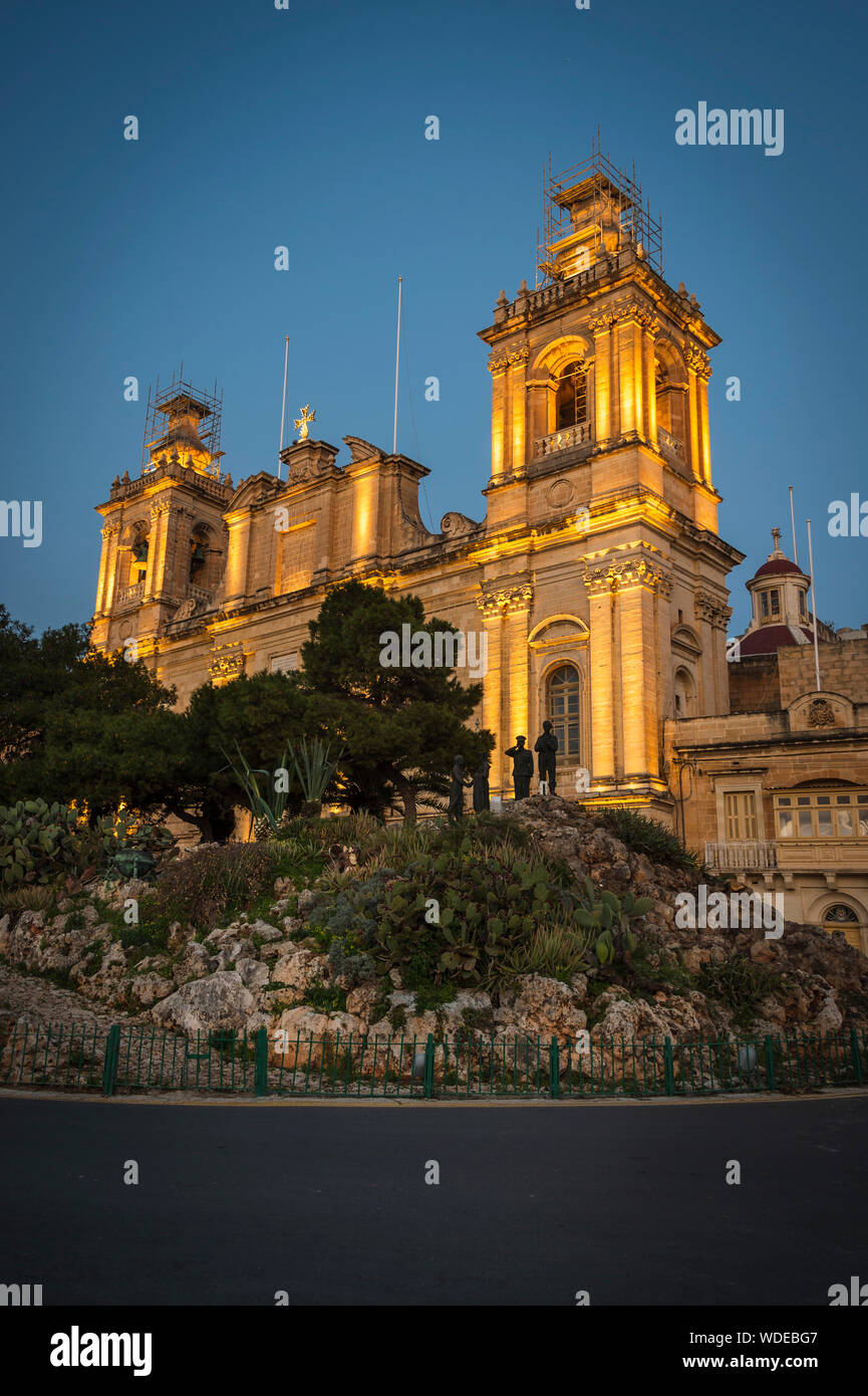 Das Oratorium von St. Joseph Kirche, Vittoriosa, Portomaso, Malta in der Dämmerung Stockfoto