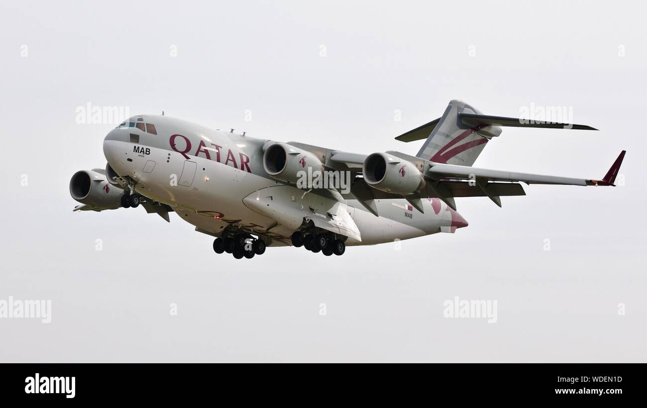 Des Emirs von Qatar Air Force C-17 Globemaster III bei der Ankunft im Royal International Air Tattoo 2019 Stockfoto
