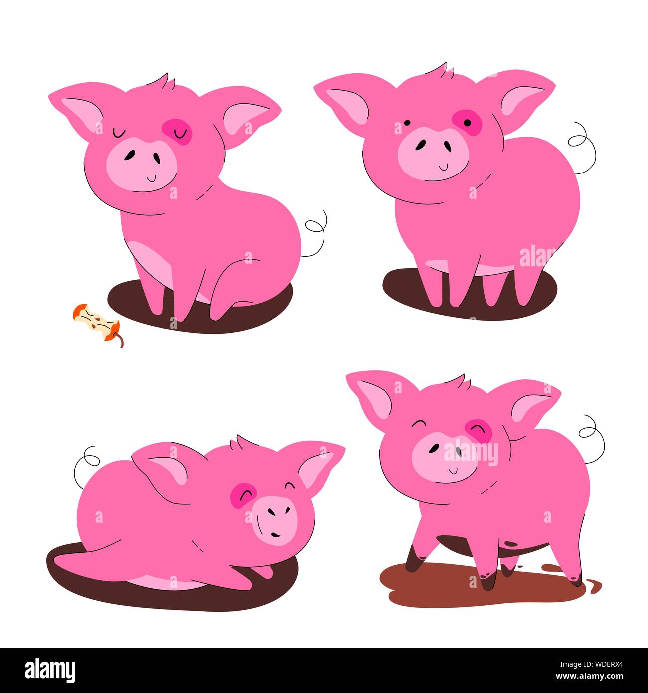 Nettes Schwein - flaches Design style Set von zeichentrickfiguren Stock Vektor
