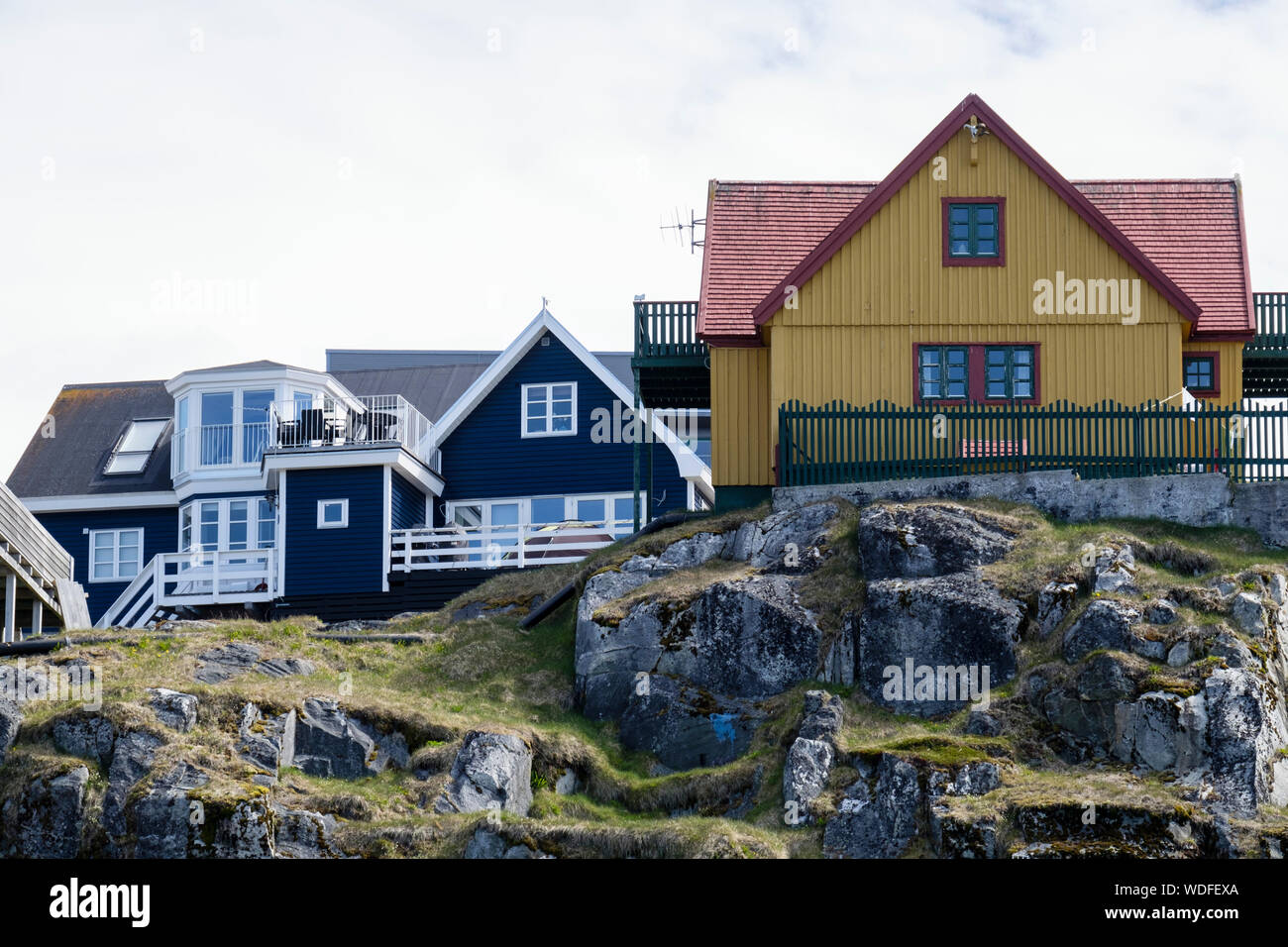 Typische Häuser am Wasser. Nuuk (godthab), Sermersooq, Grönland Stockfoto