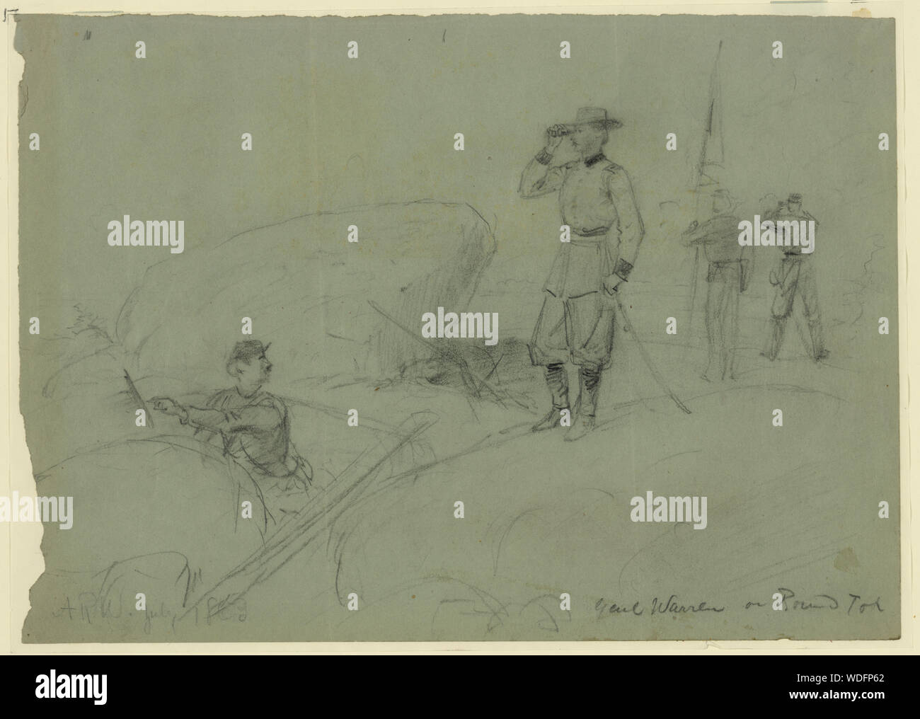 Genl Warren auf Runde Top Zusammenfassung/Medium: 1 Zeichnung auf grünem Papier: Bleistift 23,1 x 32,5 cm. (Blatt). Stockfoto