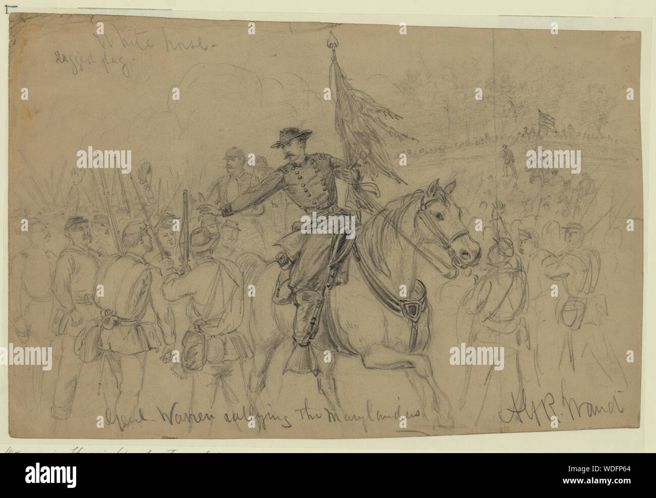 Genl. Warren die Marylanders Abstract / Medium: 1 Zeichnung auf tan-Papier: Bleistift 24,6 x 34,2 cm. (Blatt). Stockfoto