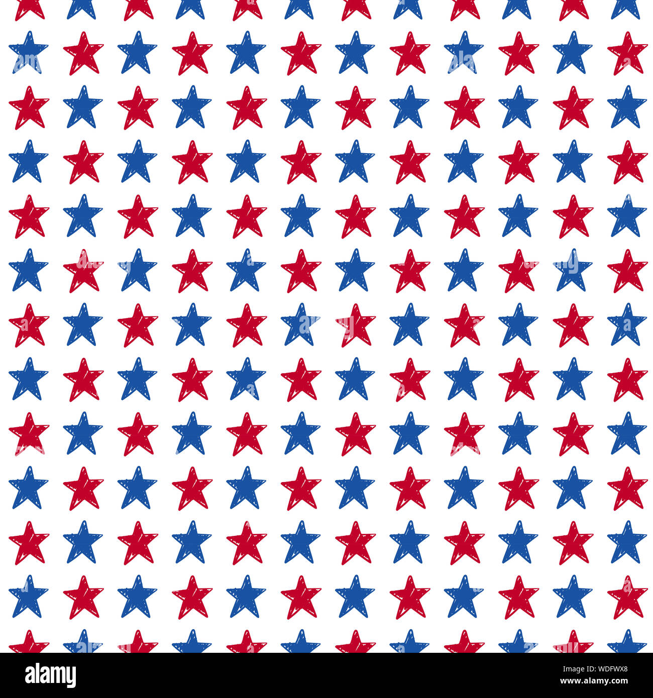 Hand bunte amerikanische Flagge blau eingezeichnet, Red Star nahtlose Muster auf weißem Hintergrund - Stoff, Hintergrund, Hintergrundbild, Geschenk, Ketten etc. Stockfoto