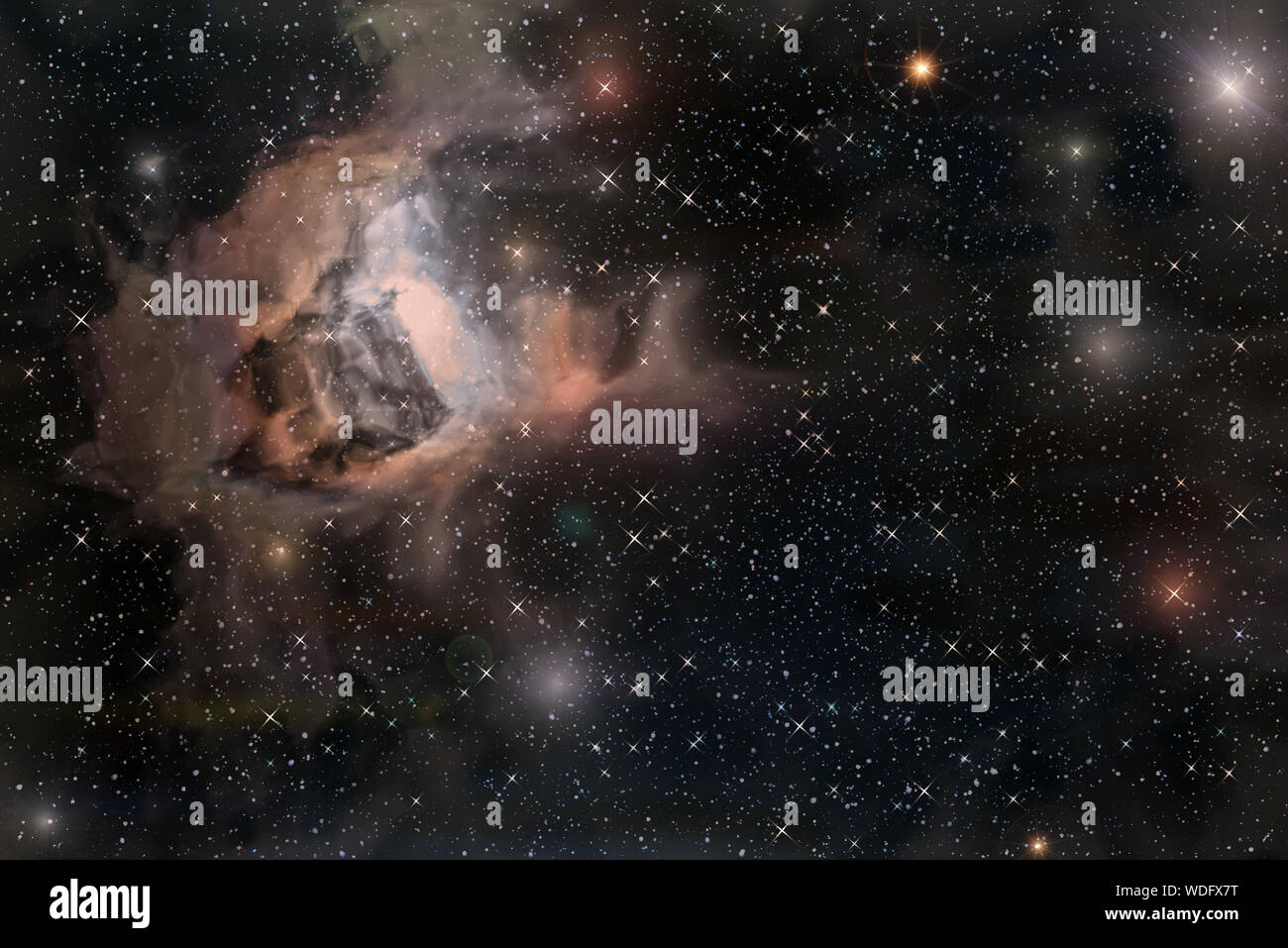 Hell abstrakt Hintergrund mit vielen verschiedenen Stars, leuchtende Nebel und Wolkenformationen im Weltraum Stockfoto