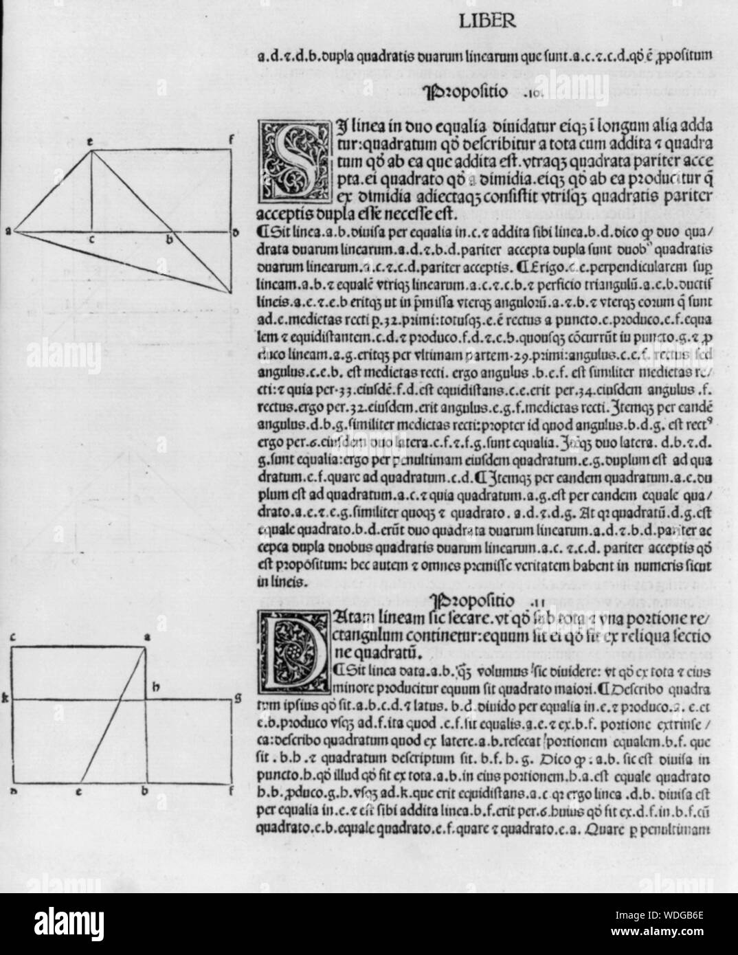 Geometrische Diagramme in Rande der Text der ersten gedruckten Ausgabe von Euklids Elementen, die Sie Abb.: 2 Diagramme an der Text (Seite vorangegangen Liber) Zusammenfassung/Medium drucken: 1. Stockfoto