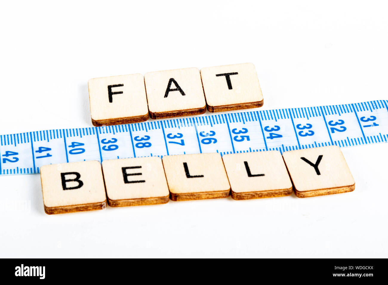 Gesundheit Konzept einer Maßband zeigt die Meldung Fat Belly Stockfoto