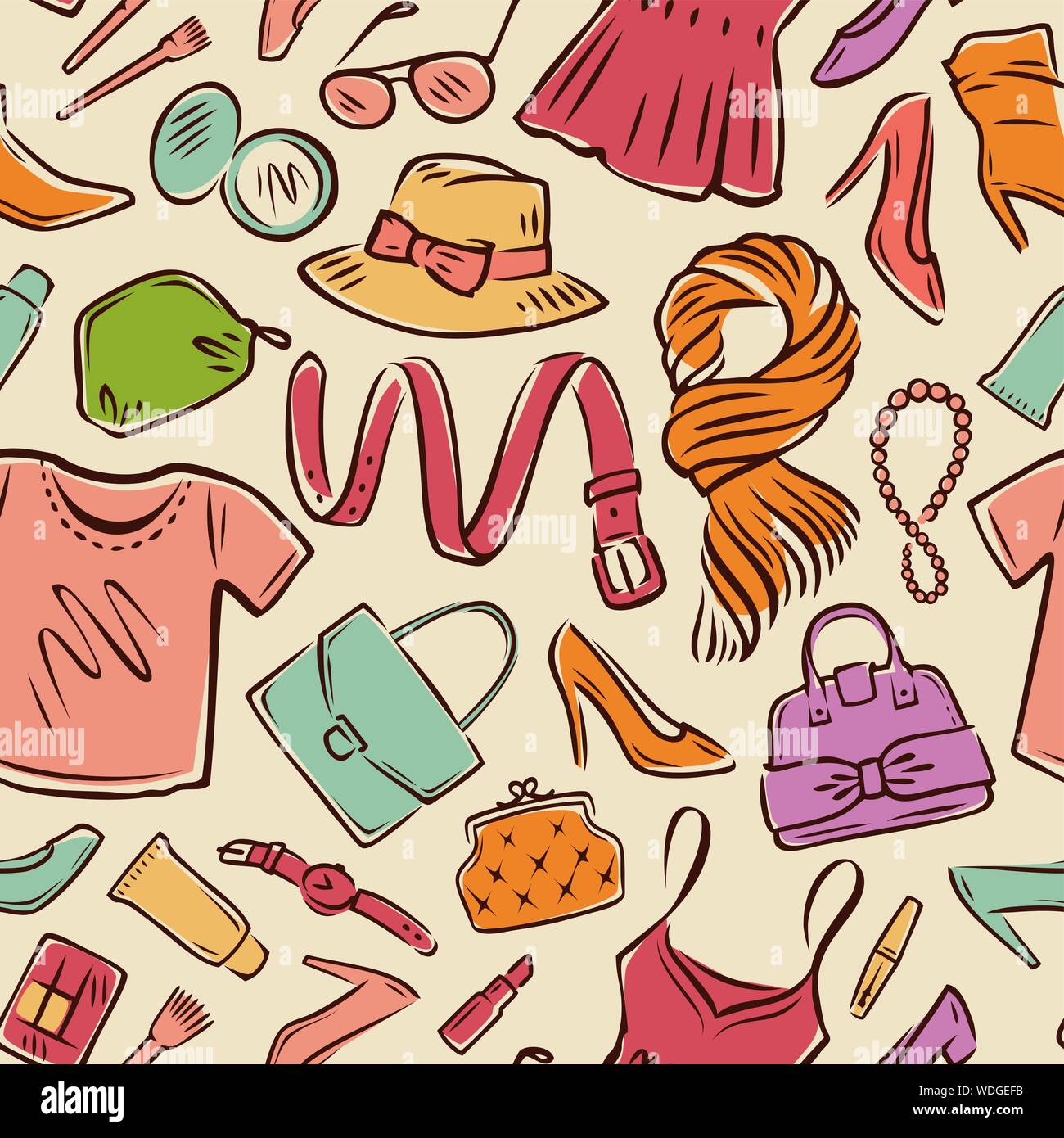 Mode nahtlose Hintergrund. Kleidung sammlung, shopping Vector Illustration Stock Vektor