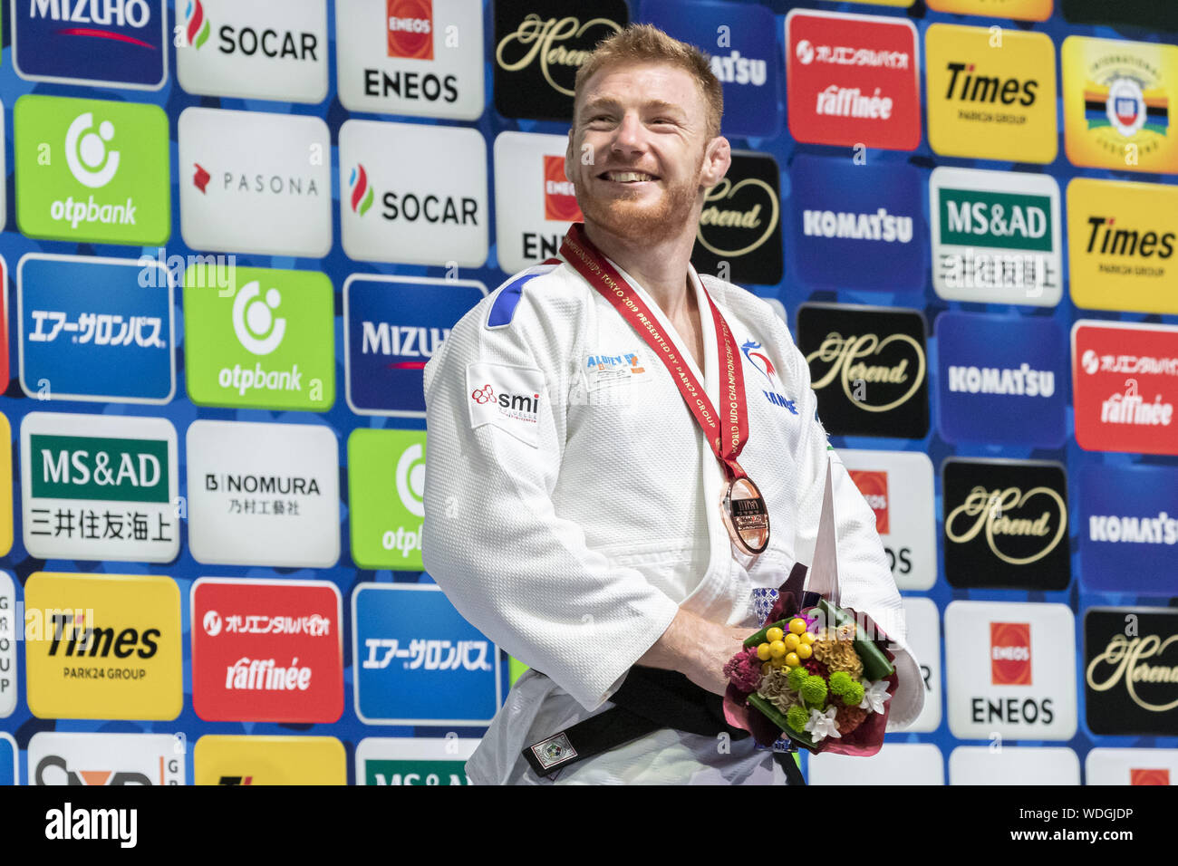 August 29, 2019, Tokyo, Japan: Bronze medaillenträger Axel Clerget von Frankreich stellt für die Kameras während der Preisverleihung der Männer -90 kg Kategorie der Welt Judo Championships Tokyo 2019 an der Nippon Budokan. Die Welt Judo Championships Tokyo 2019 wird vom 25. August bis 1. September statt. (Bild: © Rodrigo Reyes Marin/ZUMA Draht) Stockfoto