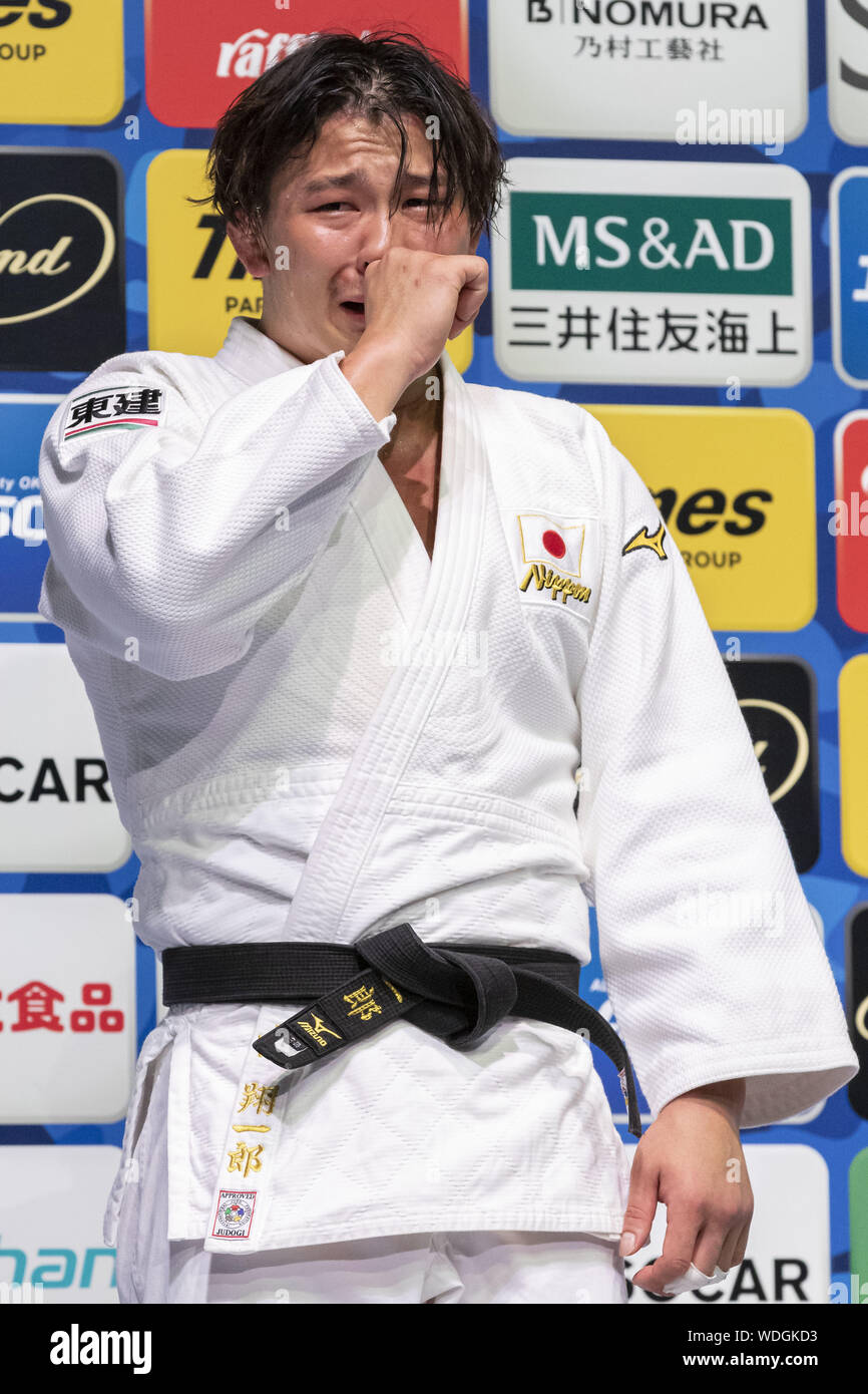 August 29, 2019, Tokyo, Japan: Silbermedaillengewinner Shoichiro Mukai von Japan schreit während der Preisverleihung der Männer -90 kg Kategorie der Welt Judo Championships Tokyo 2019 an der Nippon Budokan. Die Welt Judo Championships Tokyo 2019 wird vom 25. August bis 1. September statt. (Bild: © Rodrigo Reyes Marin/ZUMA Draht) Stockfoto