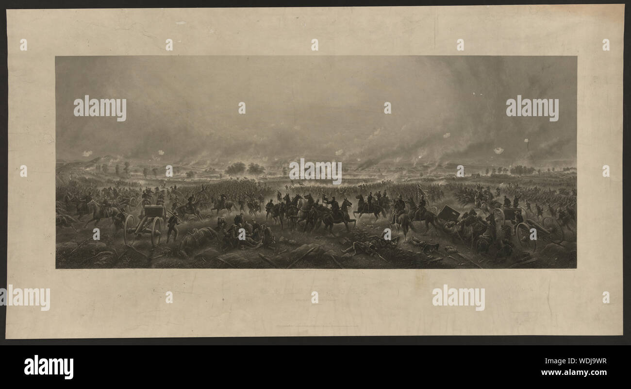 Gettysburg. Repulse der Longstreet's assault/bemalt von James Walker gestochen von H.B. Hall, Jr. Abstract / Medium: 1 Print: Gravur 36,8 x 89,9 cm (Bild), 56,8 x 115,9 cm (Blatt) Stockfoto