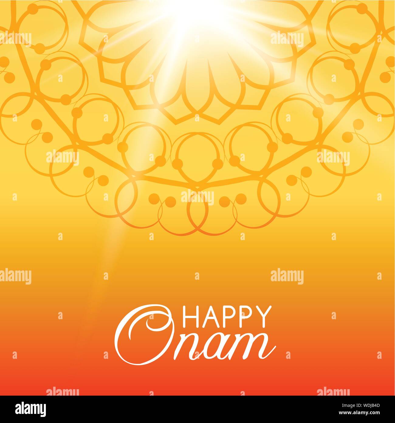 Happy Onam. Vektor Grußkarte mit orangefarbenen Hintergrund Stock Vektor