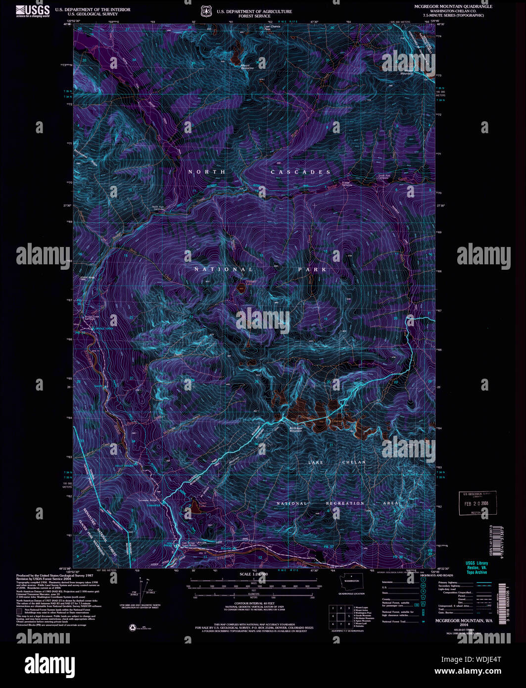 USGS Topo Karte Staat Washington WA McGregor Mountain 242263 2004 24000 invertiert Wiederherstellung Stockfoto