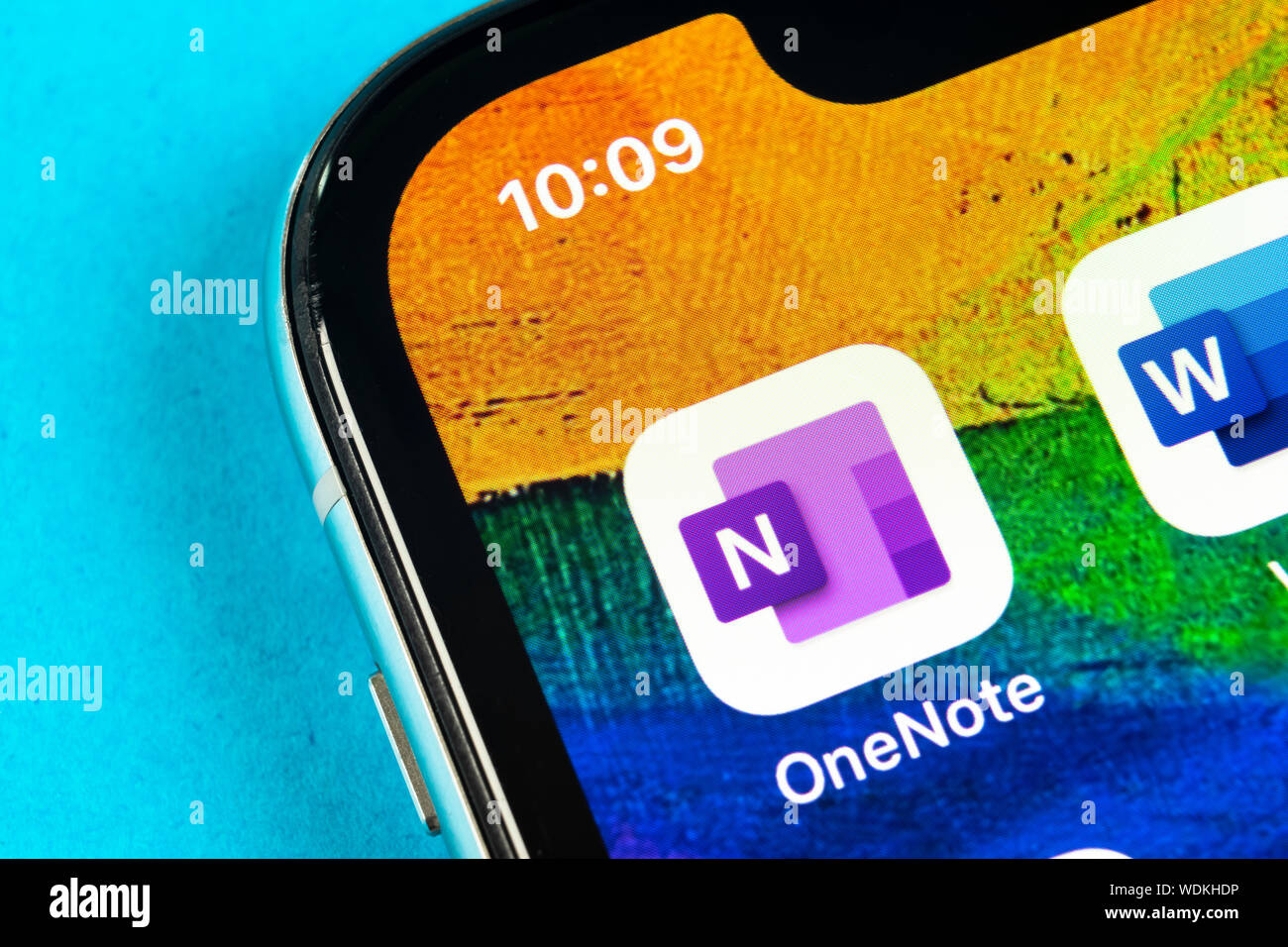 Helsinki, Finnland, 4. Mai 2019: Microsoft OneNote office Symbol auf Apple iPhone X-close-up. Microsoft eine Note App Symbol. Microsoft Auf Stockfoto