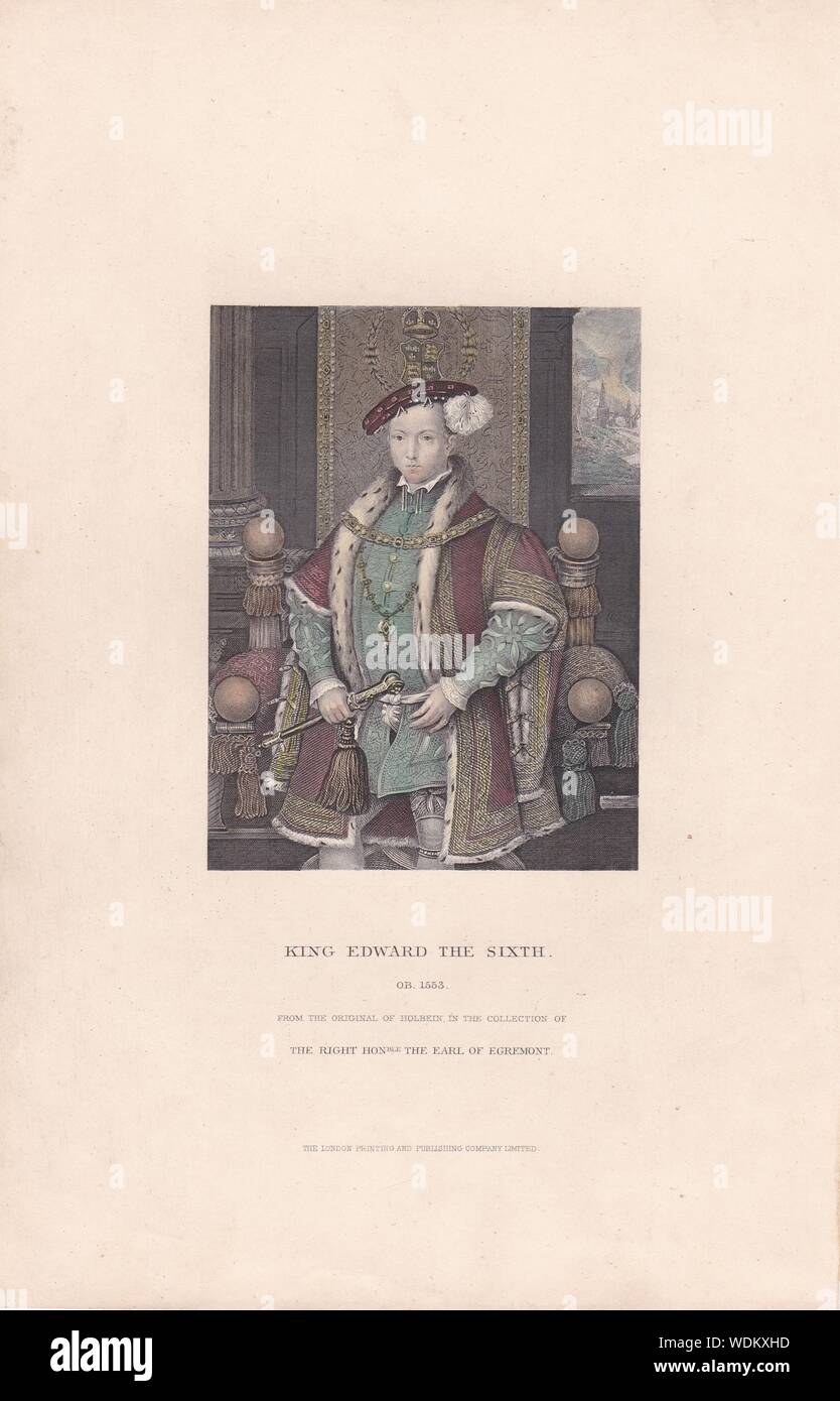 Buchen Sie Platte/Drucken von 'König Edward der 6. VI-OB 1553'. König von England und Irland. Sohn von Heinrich VIII. und Jane Seymour. Stockfoto