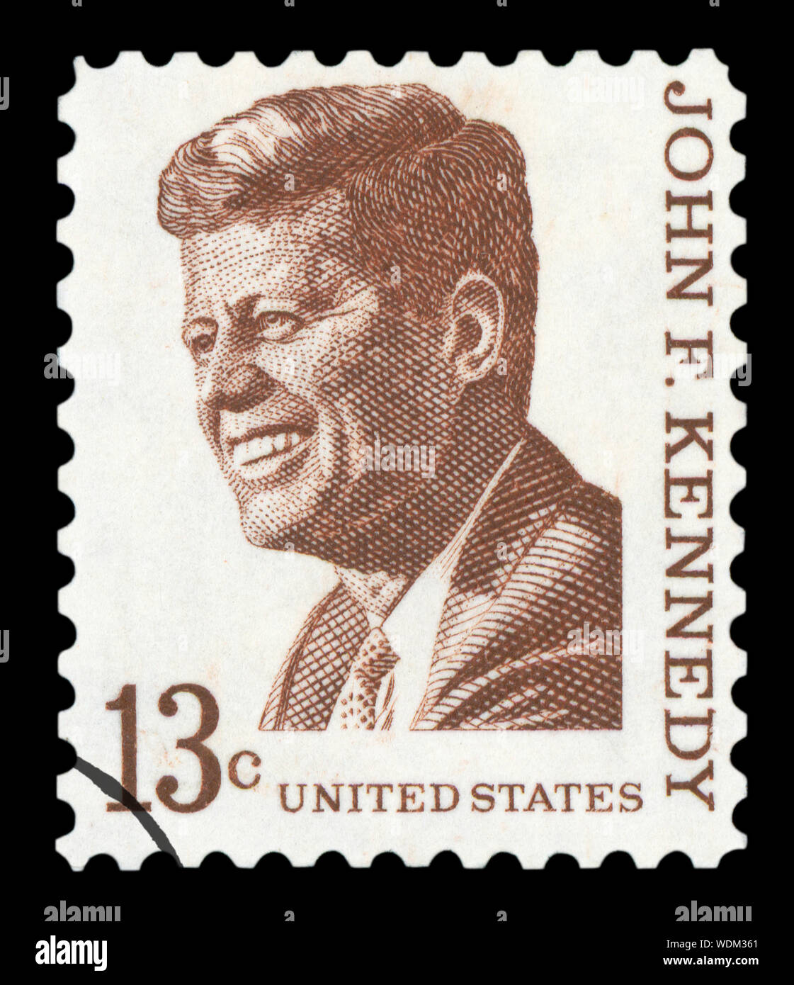 Vereinigte STAATEN VON AMERIKA - ca. 1967: einen gebrauchten Briefmarke in den Vereinigten Staaten gedruckt zeigt ein Porträt des Präsidenten John Fitzgerald Kennedy Stockfoto