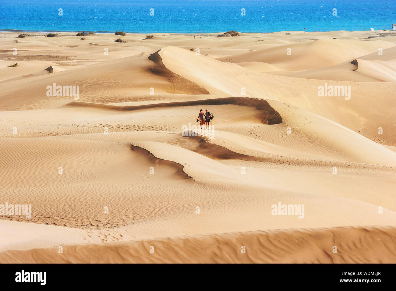 Sanddünen im berühmten natürlichen Strand von Maspalomas auf Gran Canaria, Spanien, Kanarische Inseln Stockfoto