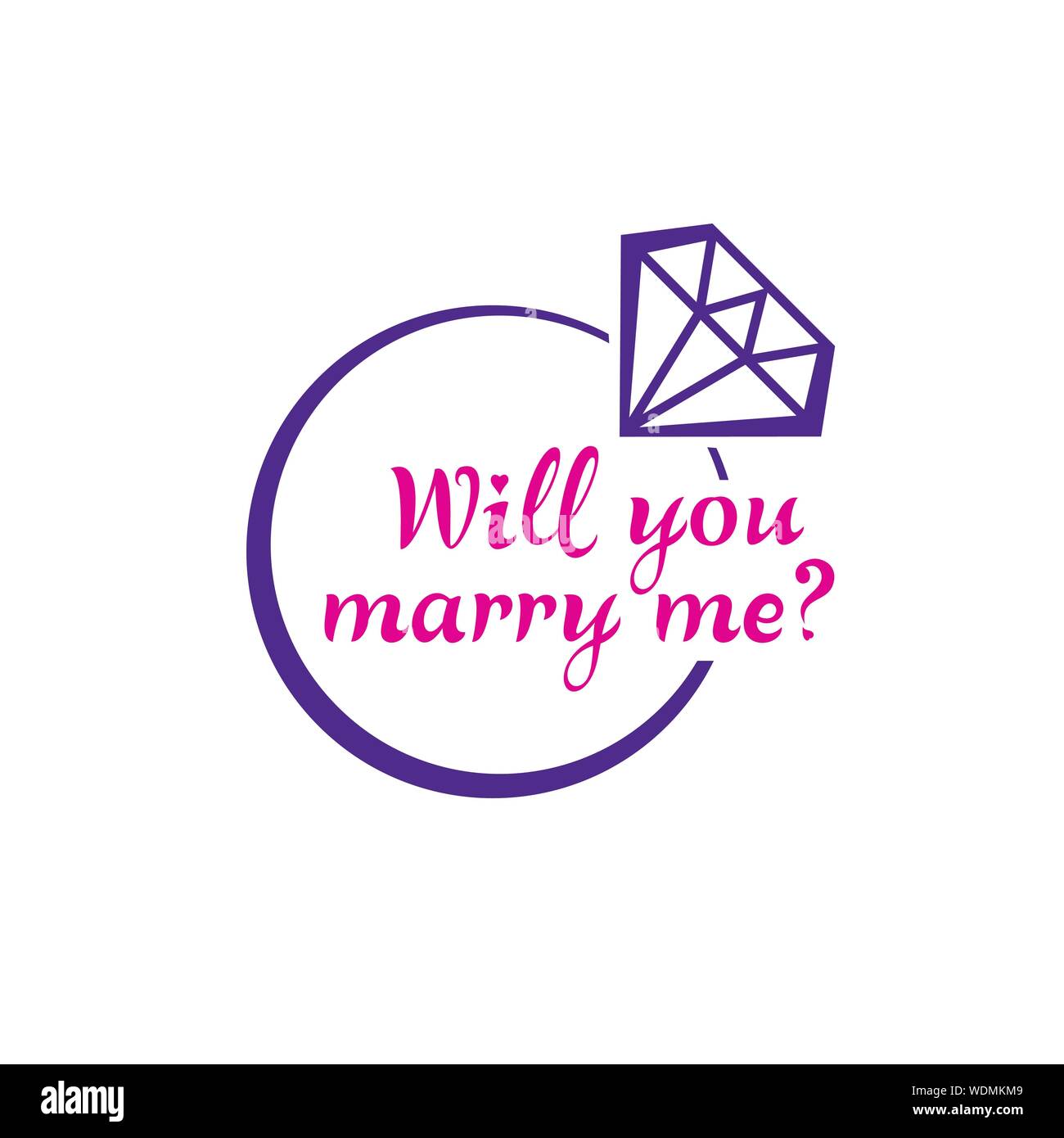 "Willst du mich heiraten?" Schrift und Typografie. Heiratsantrag Zitat mit stilisierten Engagement Ring mit Diamanten. Ehe, Familie, Liebe, Paar. Stock Vektor