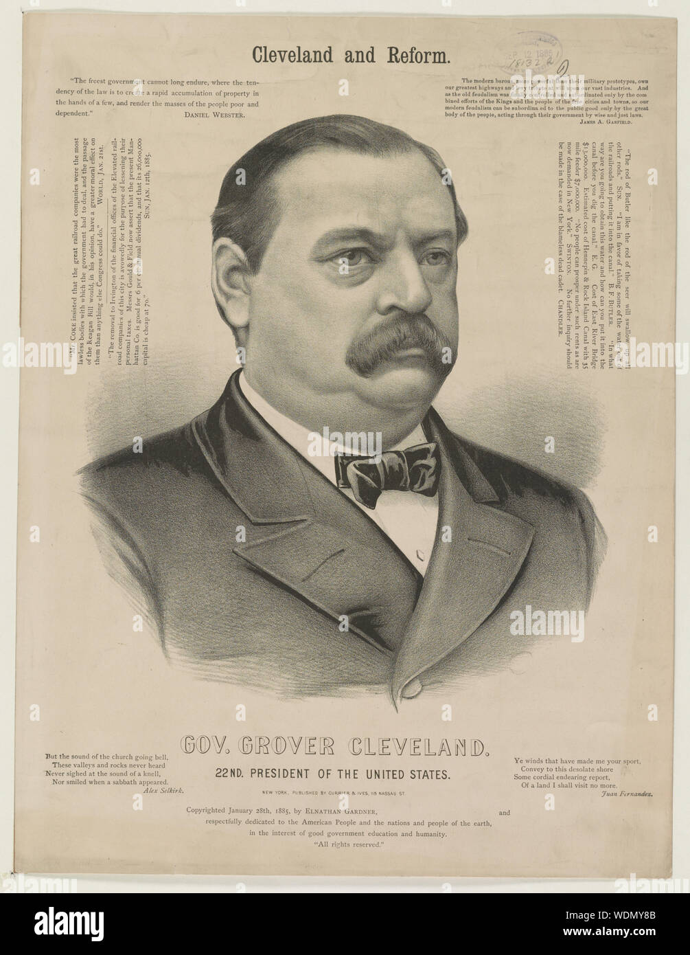 Reg. Grover Cleveland, 22. Präsident der Vereinigten Staaten - Cleveland und Reform Abstract / Medium: 1 drucken: Lithographie. Stockfoto