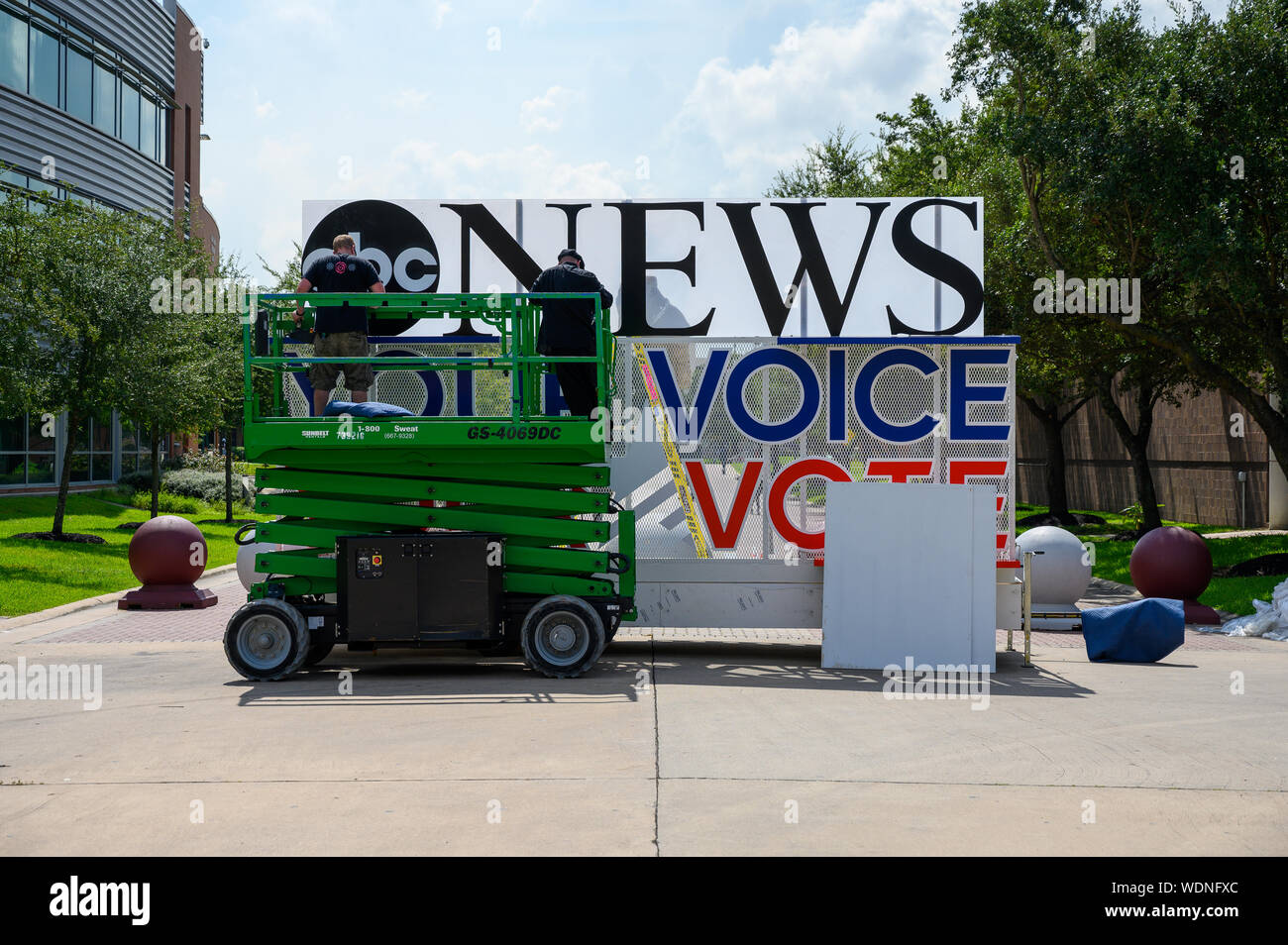 Houston, Texas - 29. August 2019: Vorbereitungen für die ABC News demokratische Primär Debatte an der Texas Southern University in Houston. Stockfoto