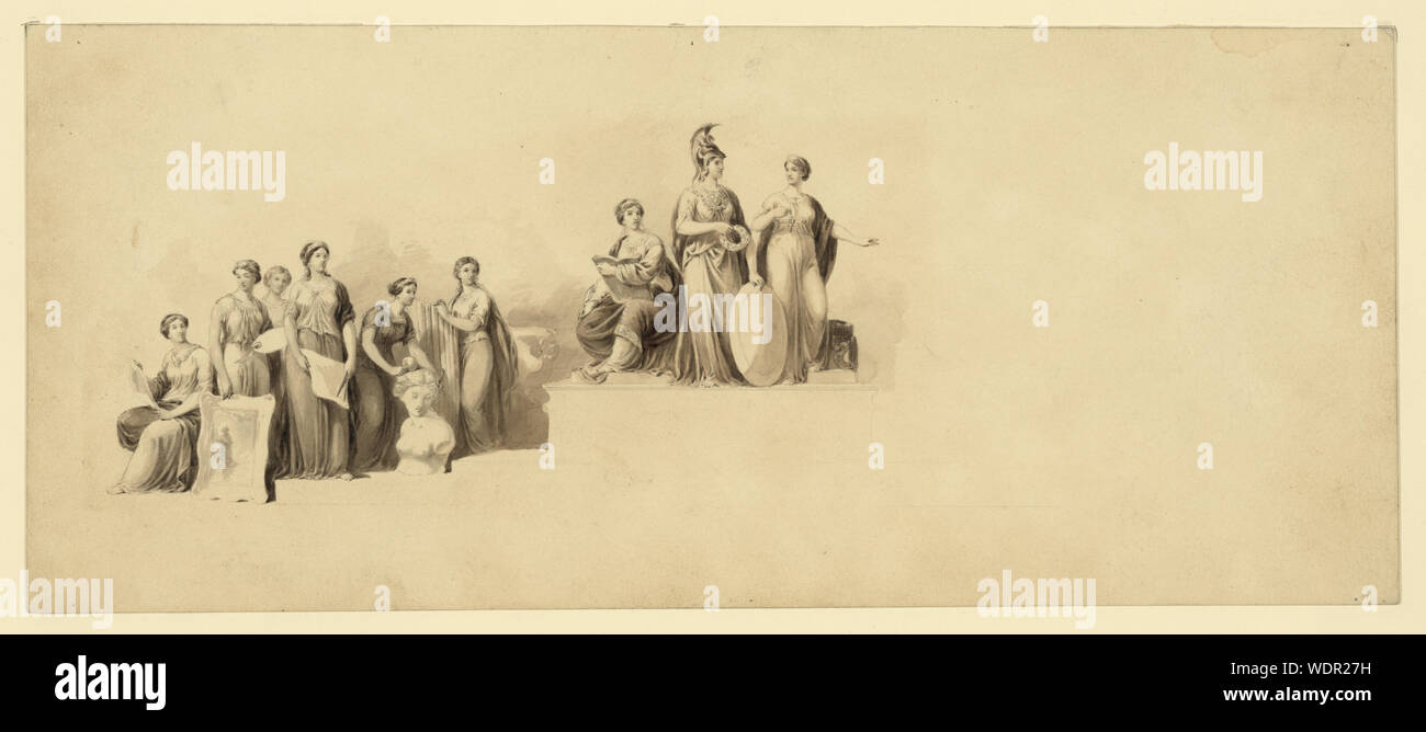 Griechische Göttinnen Abstract / Medium: 1 Zeichnung auf Papier: Tinte waschen und Graphit. Stockfoto