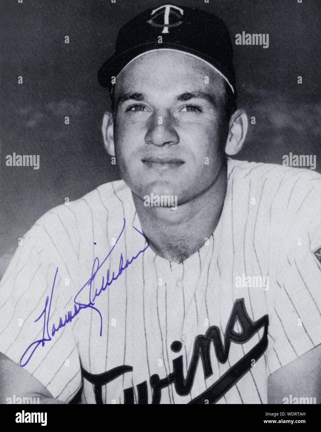 Autographiertes Foto der Hall of Fame Baseball player Harmon Killebrew Stockfoto