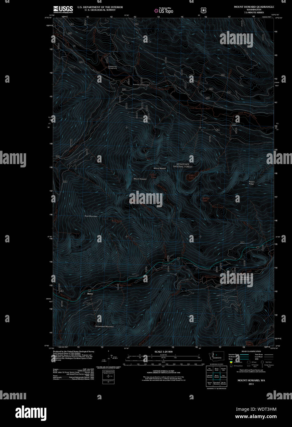 USGS Topo Karte Staat Washington WA Mount Howard 20110601 TM invertiert Wiederherstellung Stockfoto