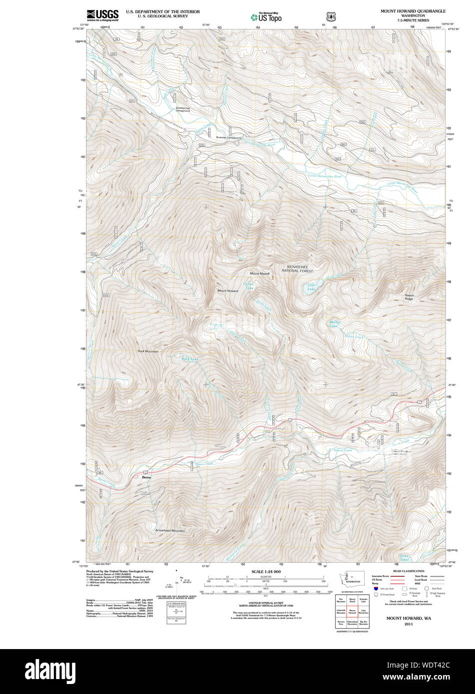 USGS Topo Karte Staat Washington WA Mount Howard 20110601 TM Wiederherstellung Stockfoto