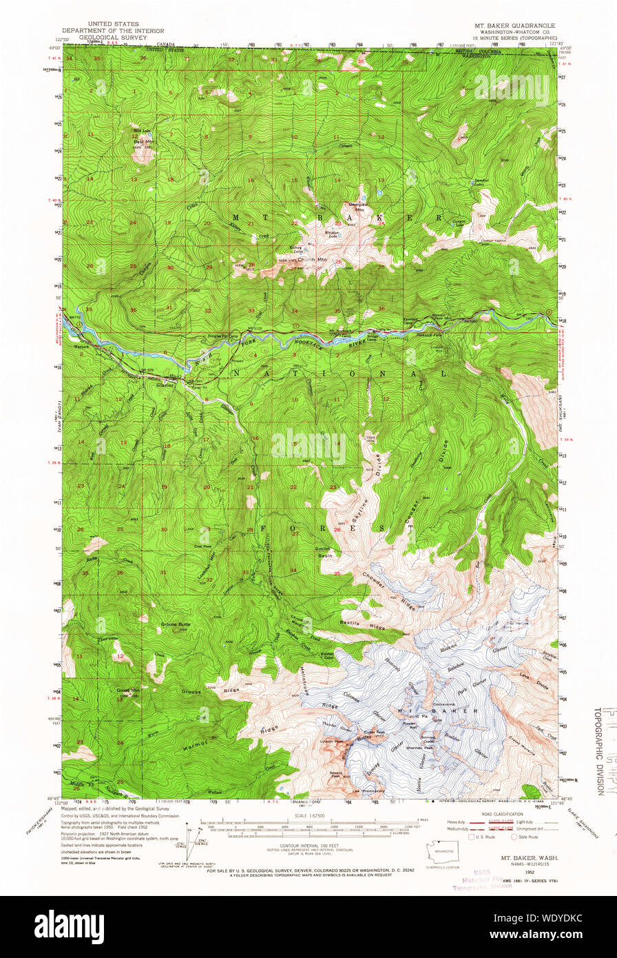 USGS Topo Karte Staat Washington WA Mt Baker 242739 1952 62.500 Wiederherstellung Stockfoto