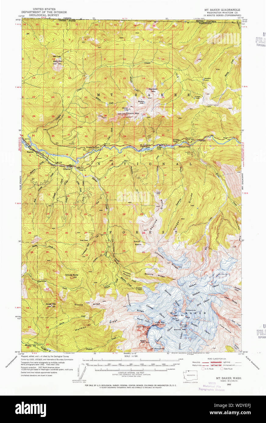 USGS Topo Karte Staat Washington WA Mt Baker 242741 1952 62.500 Wiederherstellung Stockfoto
