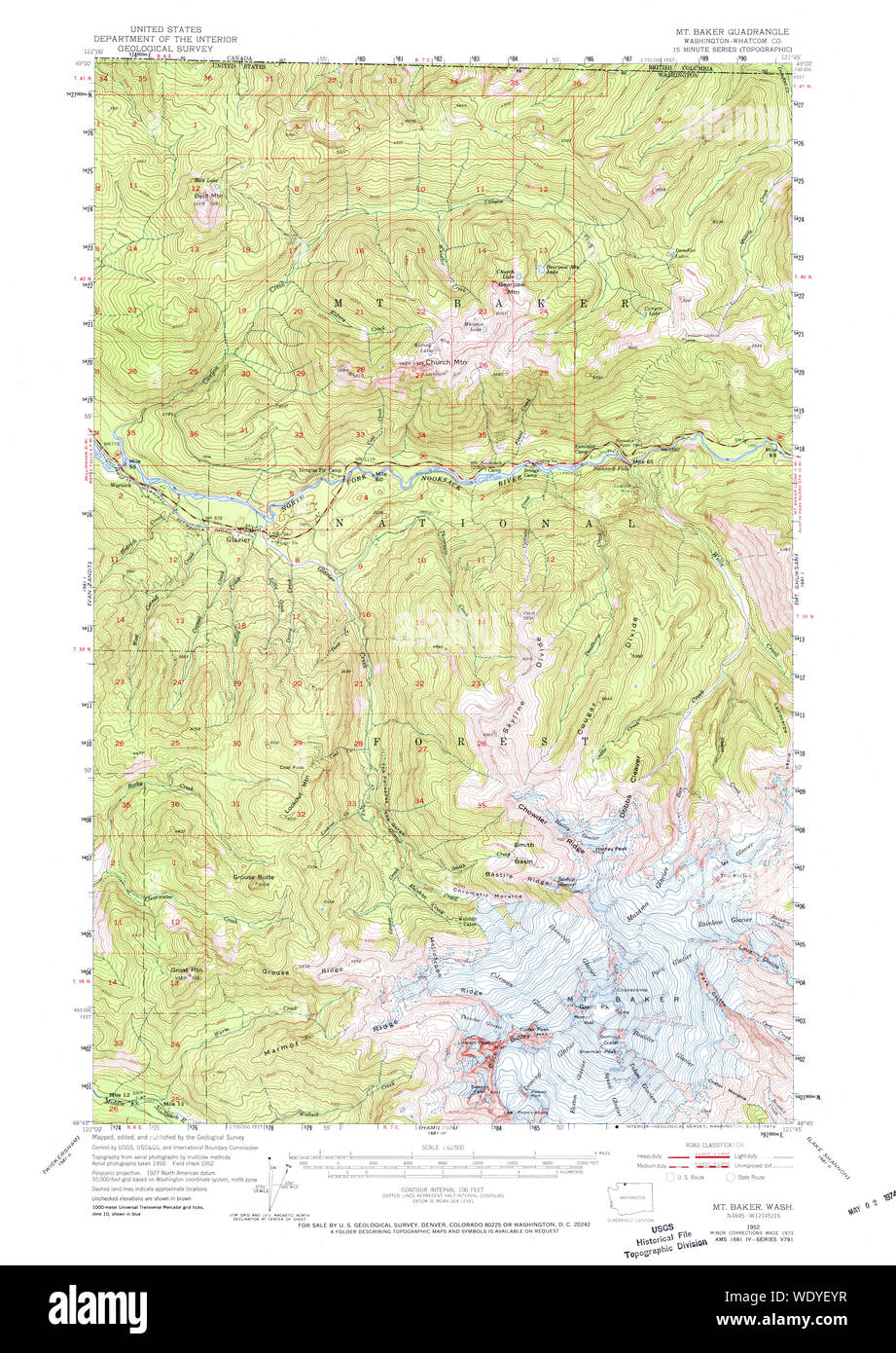 USGS Topo Karte Staat Washington WA Mt Baker 242743 1952 62.500 Wiederherstellung Stockfoto