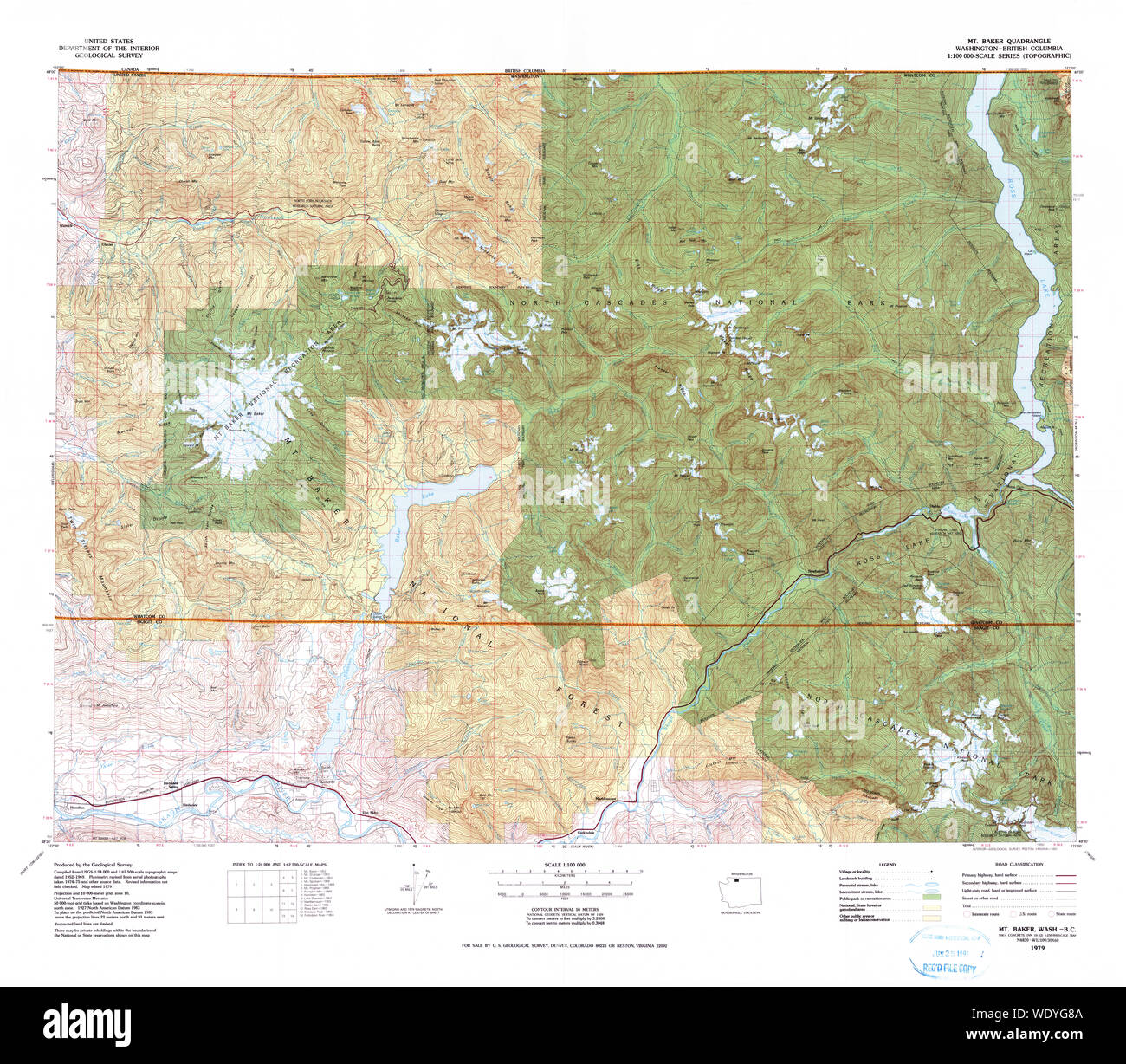 USGS Topo Karte Staat Washington WA Mt Baker 242744 1979 100000 Restaurierung Stockfoto