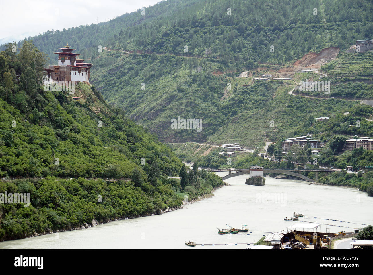 Wangdue Phodrang Dzong nach dem Brand 2012, Bhutan Stockfoto