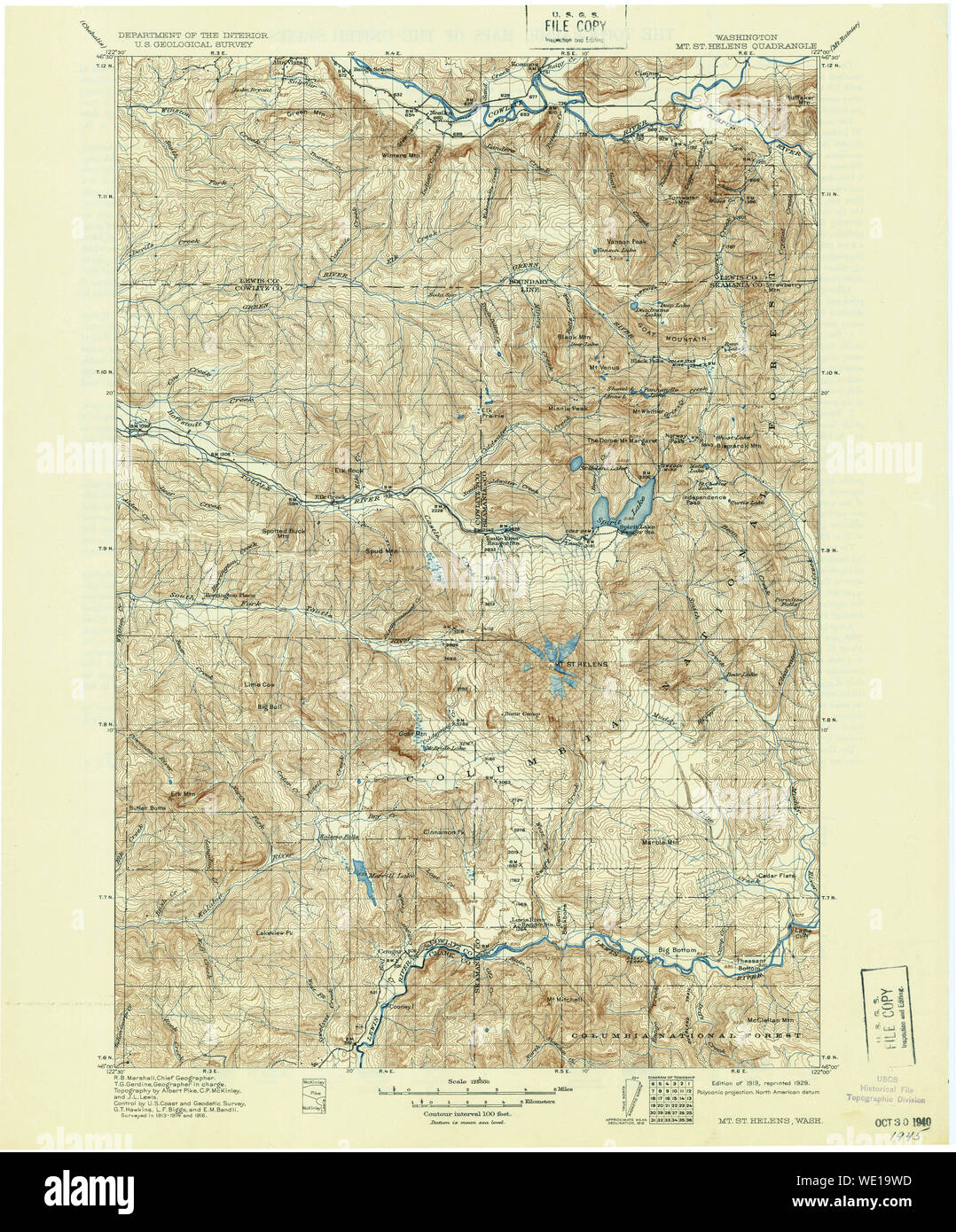 USGS Topo Karte Staat Washington WA Mt St Helens 242696 1919 125000 Restaurierung Stockfoto