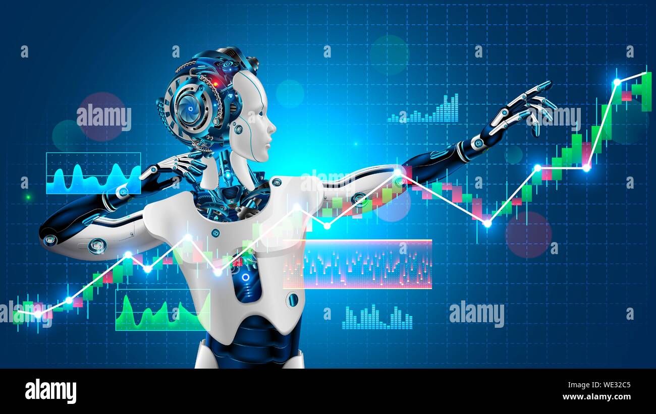 Roboter trader Assistant am Forex Markt. Automatisierte Handelssystem. Software der Börse. Advisor mit künstliche Intelligenz von Exchange Business Stock Vektor