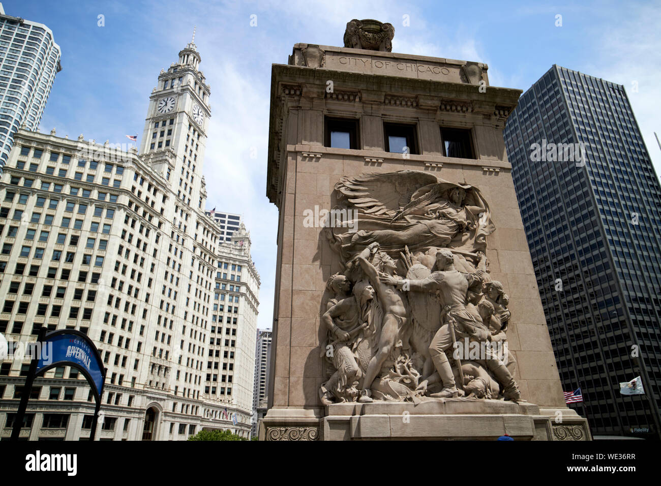 Verteidigung Relief auf bridgehouse Der dusable bridge Chicago Illinois Vereinigte Staaten von Amerika Stockfoto