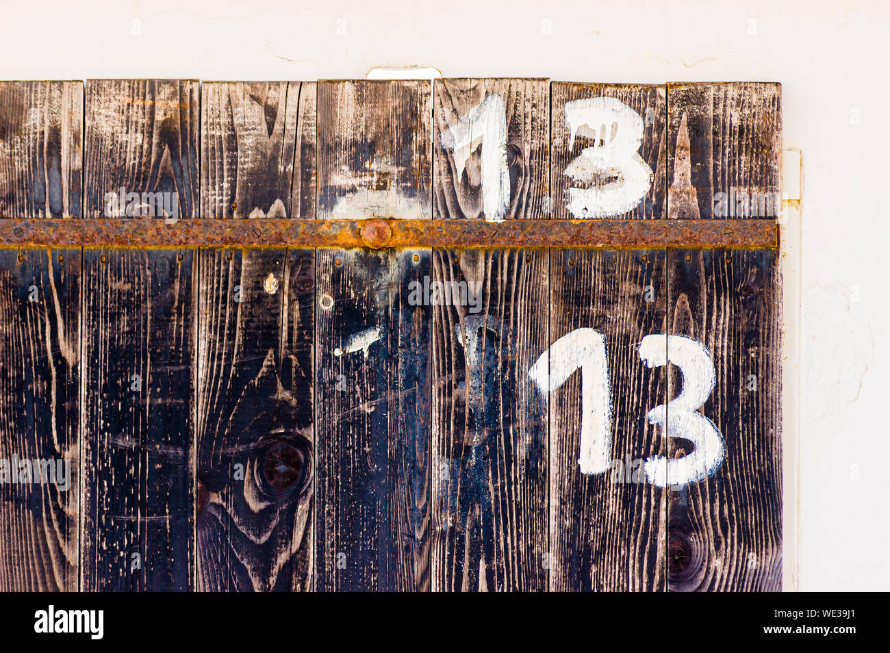 Nahaufnahme auf die Textur von Türen Beach Cabins' an der Adriatischen Küste im Pesaro, Italien Stockfoto