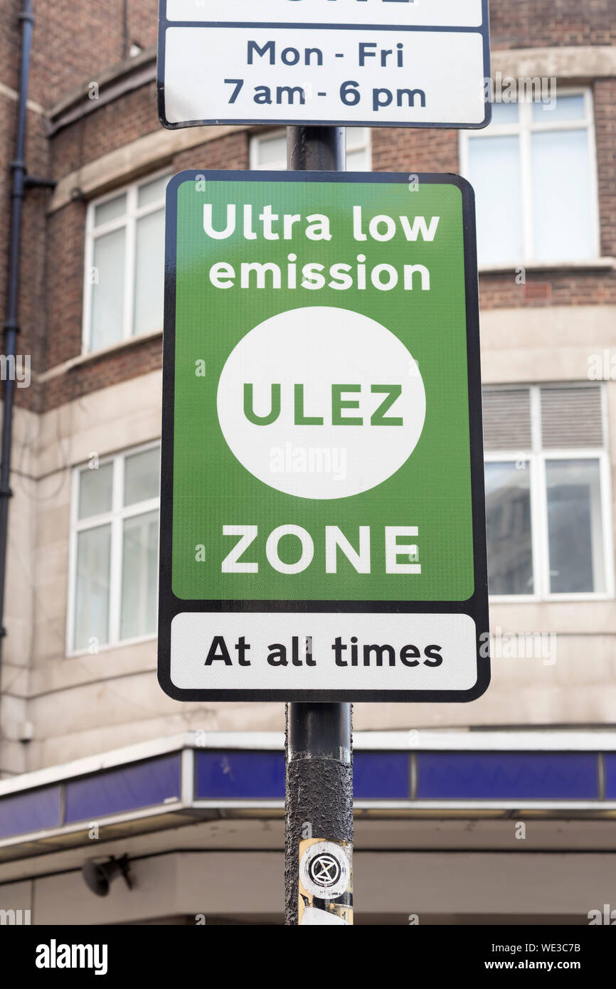 Ultra Low Emission Zone Schild, London, England Stockfoto