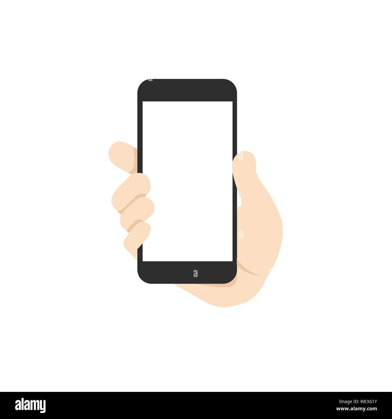 Die weiße Hand holding Smartphone auf weißem Hintergrund Illustration Vektor isoliert Stock Vektor