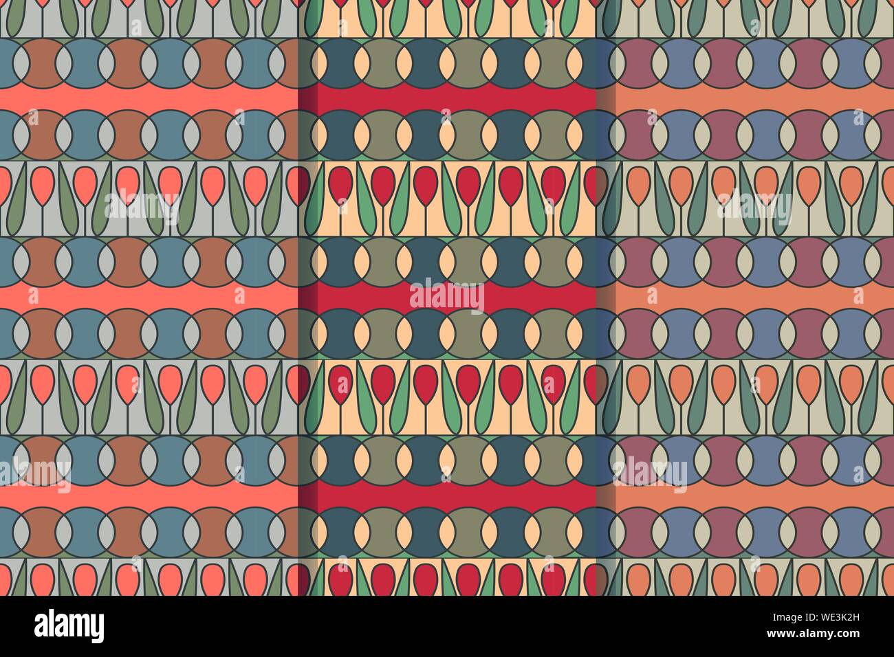 Satz von drei nahtlose Muster mit geometrischen Folklore Ornament. Ethnische vektor Textur im Vintage Style. Coloful Abbildung. EPS 10. Stock Vektor