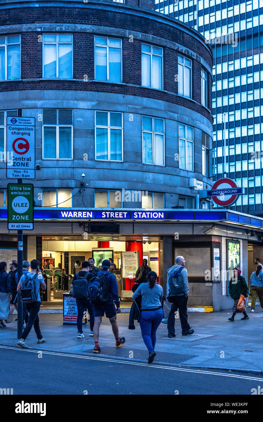 Vom U-Bahnhof Warren Street, Bloomsbury, London NW1 3AA, England, UK. Stockfoto